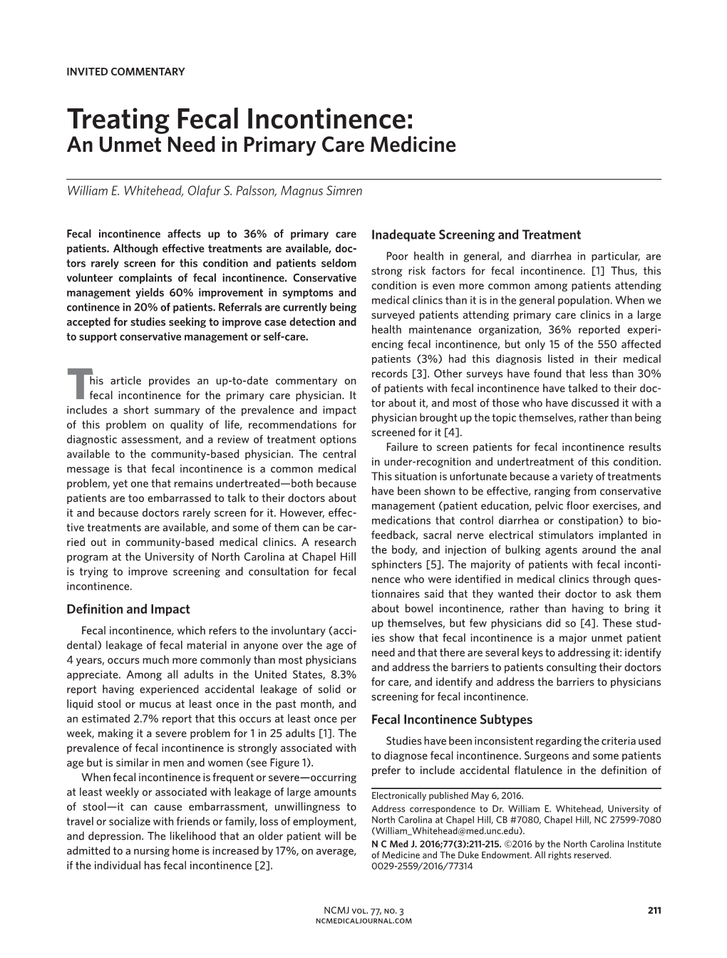 Treating Fecal Incontinence: an Unmet Need in Primary Care Medicine