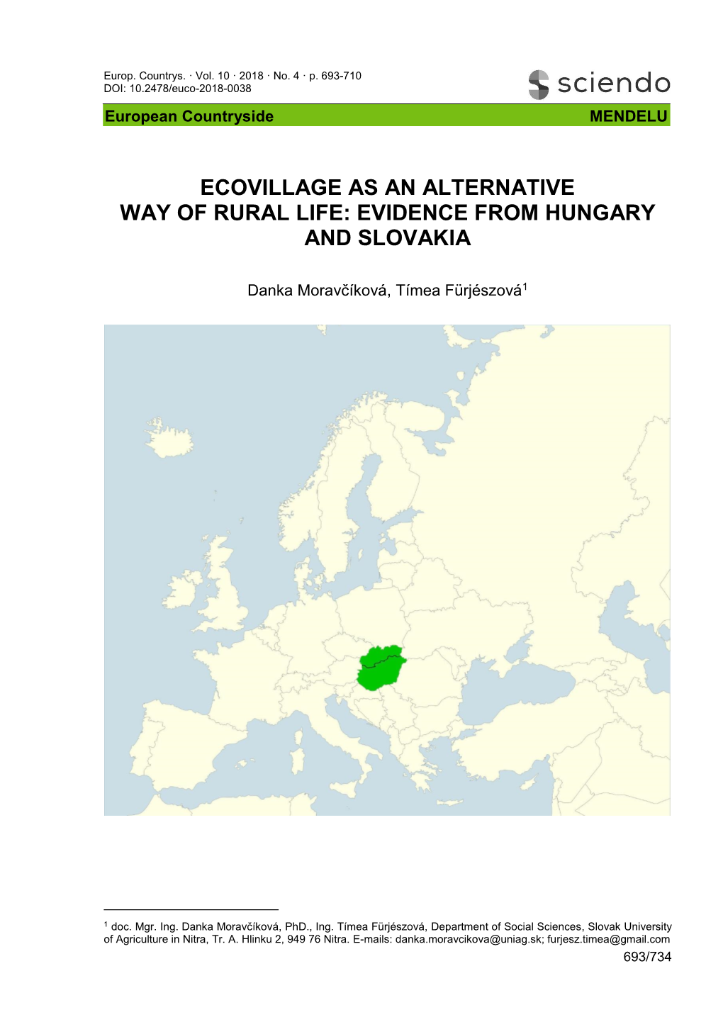 Ecovillage As an Alternative Way of Rural Life: Evidence from Hungary and Slovakia