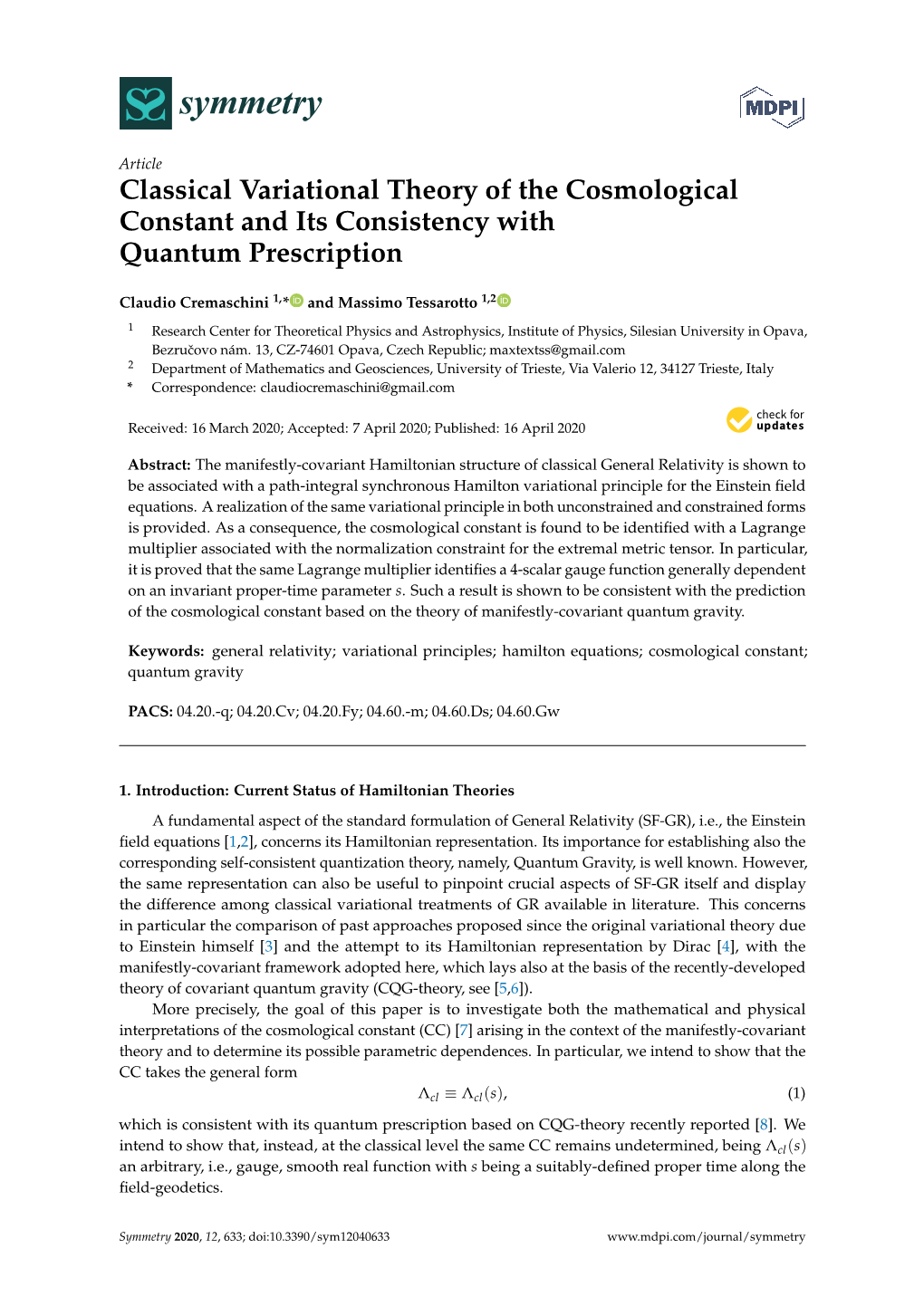 Classical Variational Theory of the Cosmological Constant and Its Consistency with Quantum Prescription