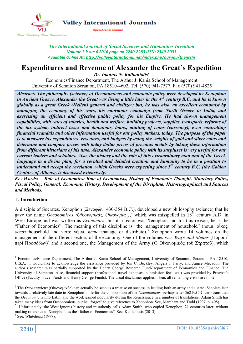 Expenditures and Revenue of Alexander the Great's Expedition