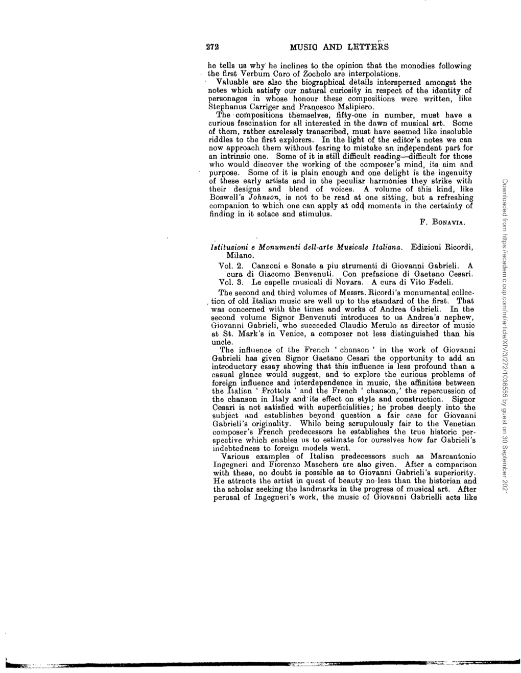 272 MUSIO and LETTERS He Tells Us Why He Inclines to the Opinion That the Monodies Following the First Verbum Caro of Zocholo Are Interpolations