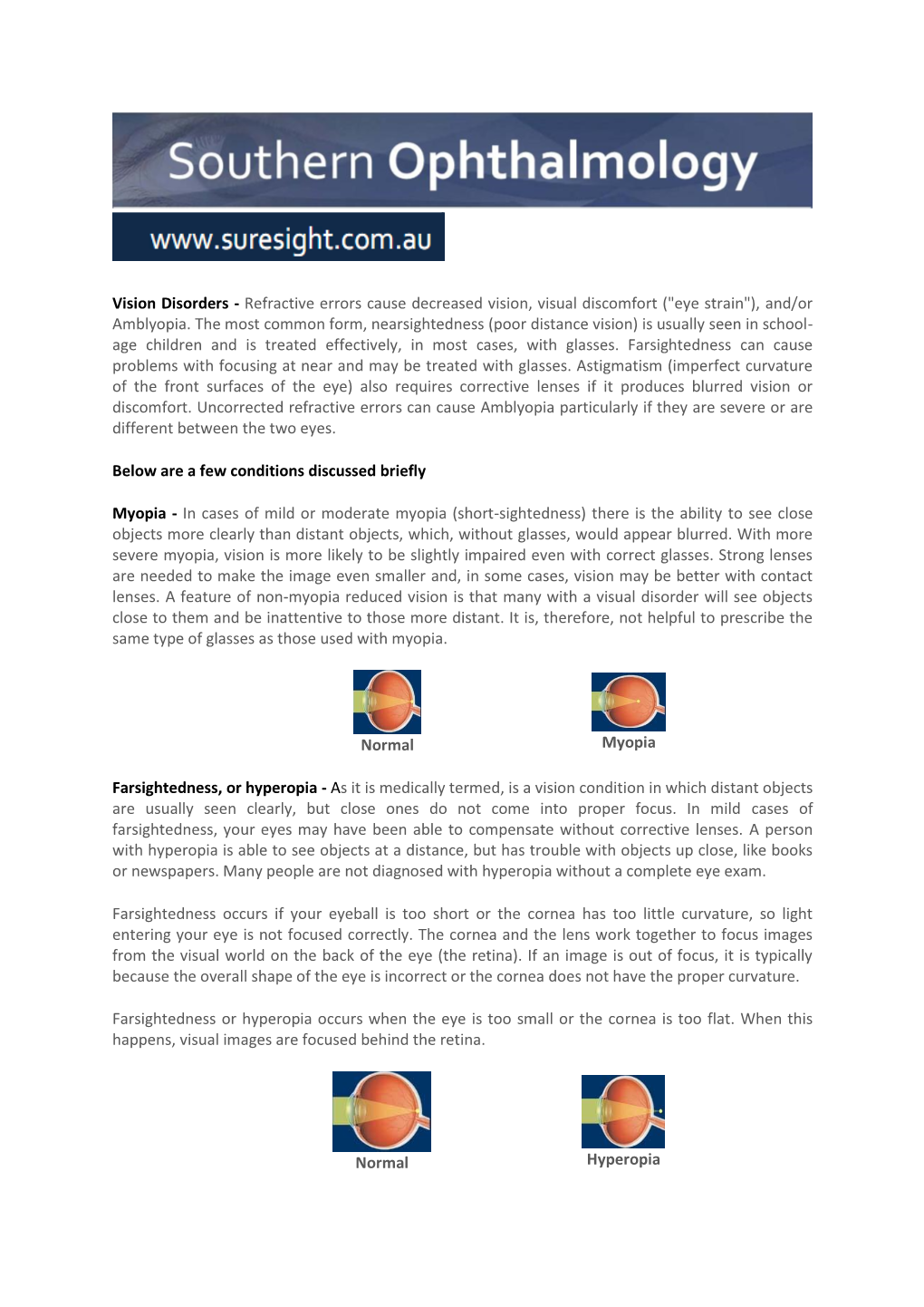 Vision Disorders - Refractive Errors Cause Decreased Vision, Visual Discomfort (