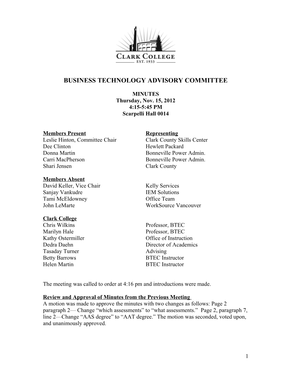 Business Technology Advisory Committee