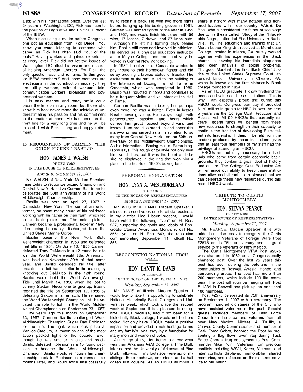CONGRESSIONAL RECORD— Extensions of Remarks E1888 HON