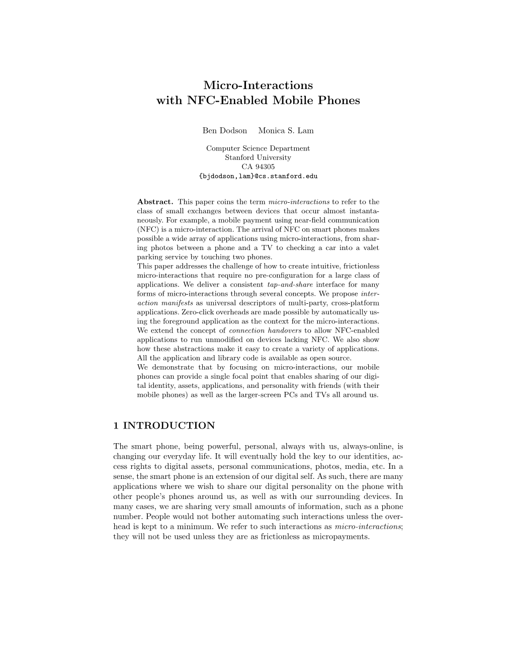 Micro-Interactions with NFC-Enabled Mobile Phones