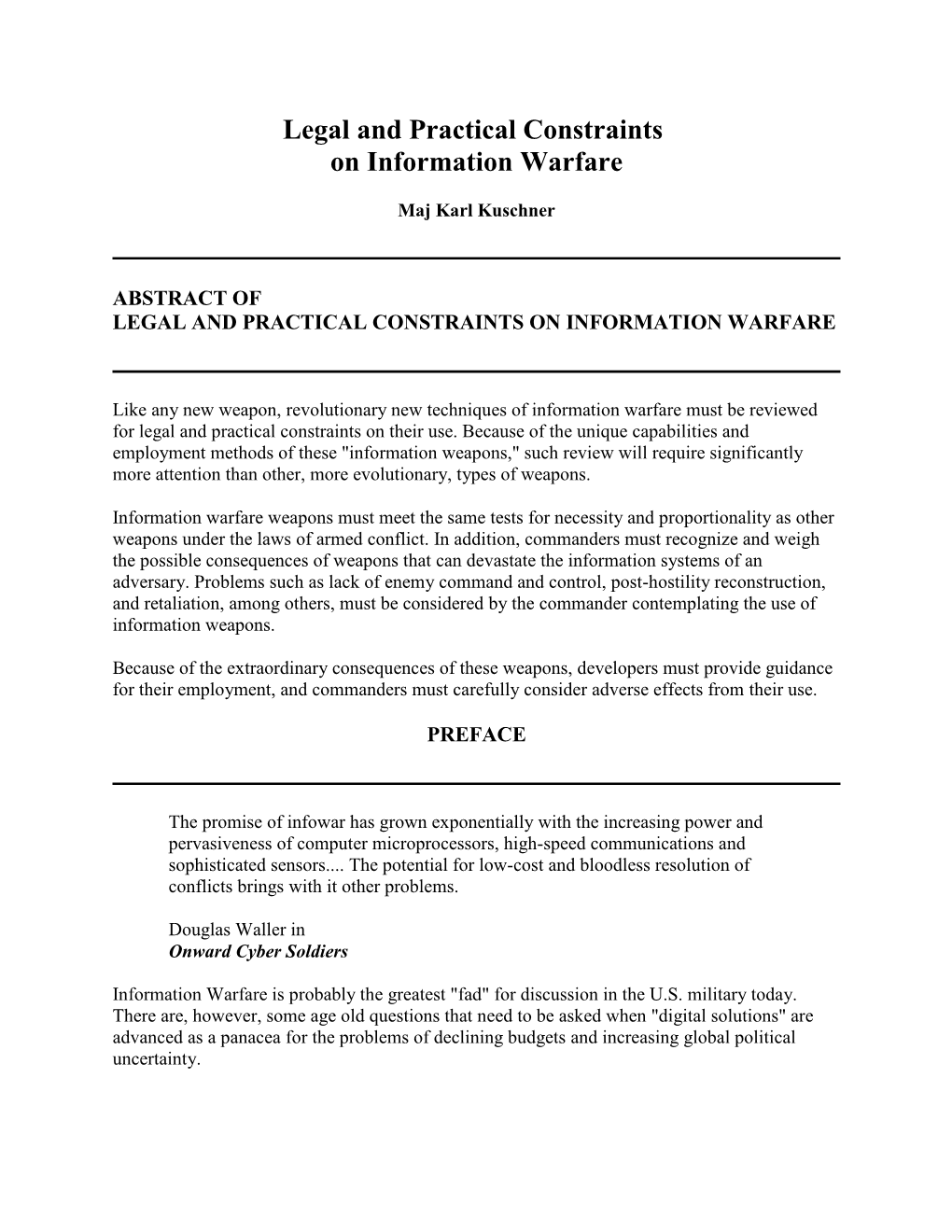 Legal and Practical Constraints Information Warfare