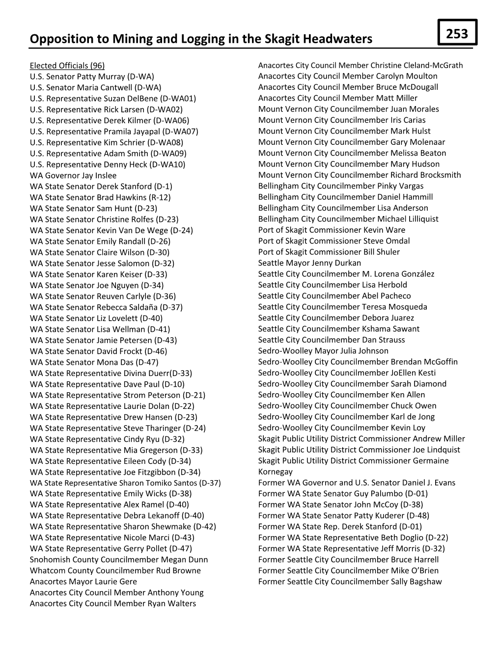 Opposition to Mining and Logging in the Skagit Headwaters 253