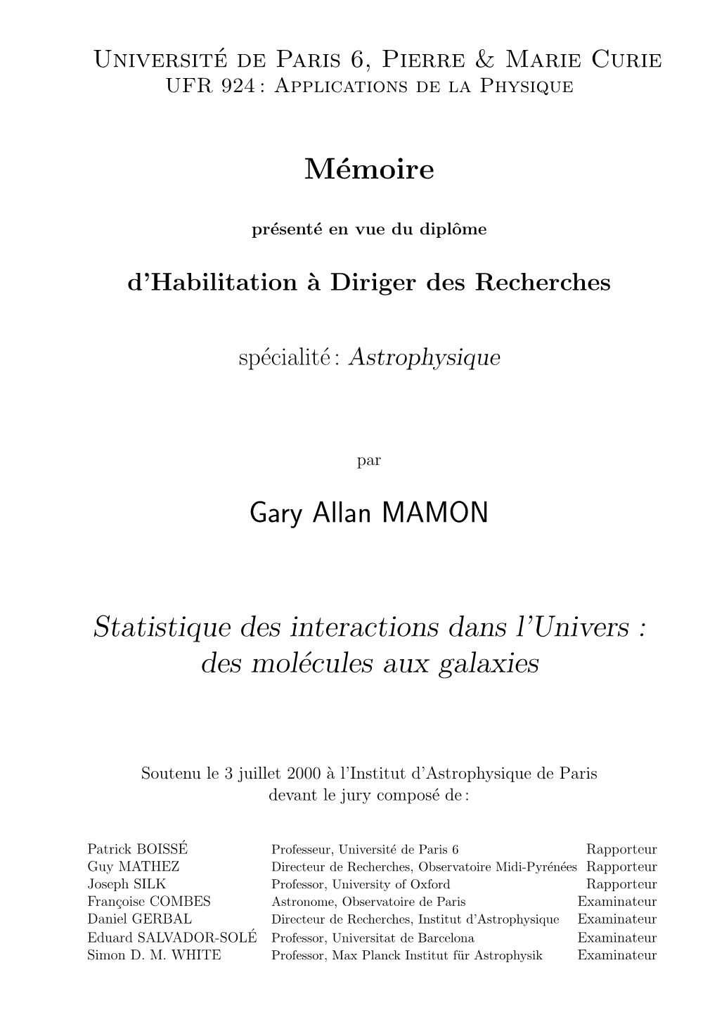 Mémoire Gary Allan MAMON Statistique Des Interactions Dans L