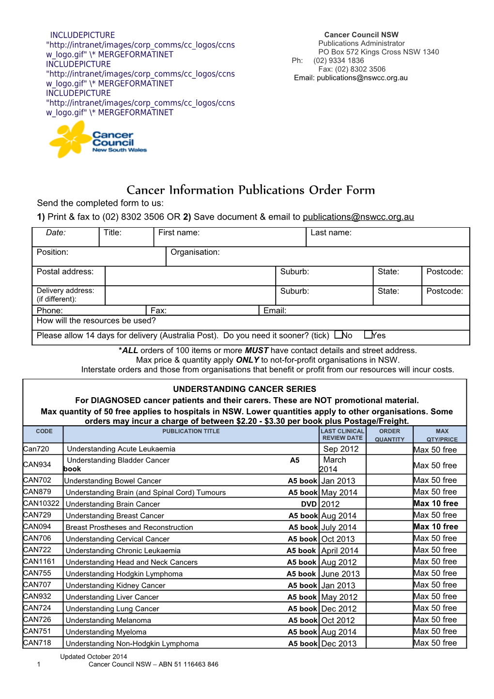 Skin Cancer Prevention Resource Order Form s1