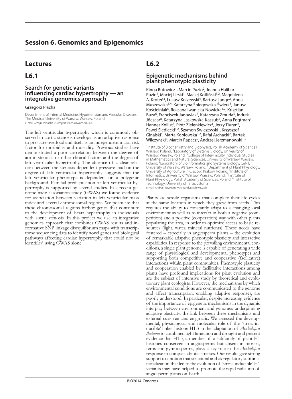 Session 6. Genomics and Epigenomics Lectures L6.1 L6.2