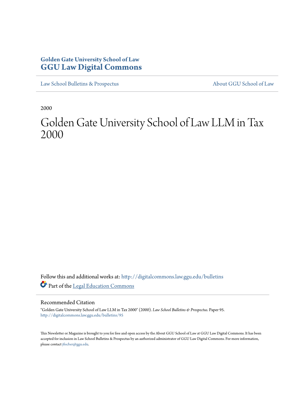 Golden Gate University School of Law LLM in Tax 2000