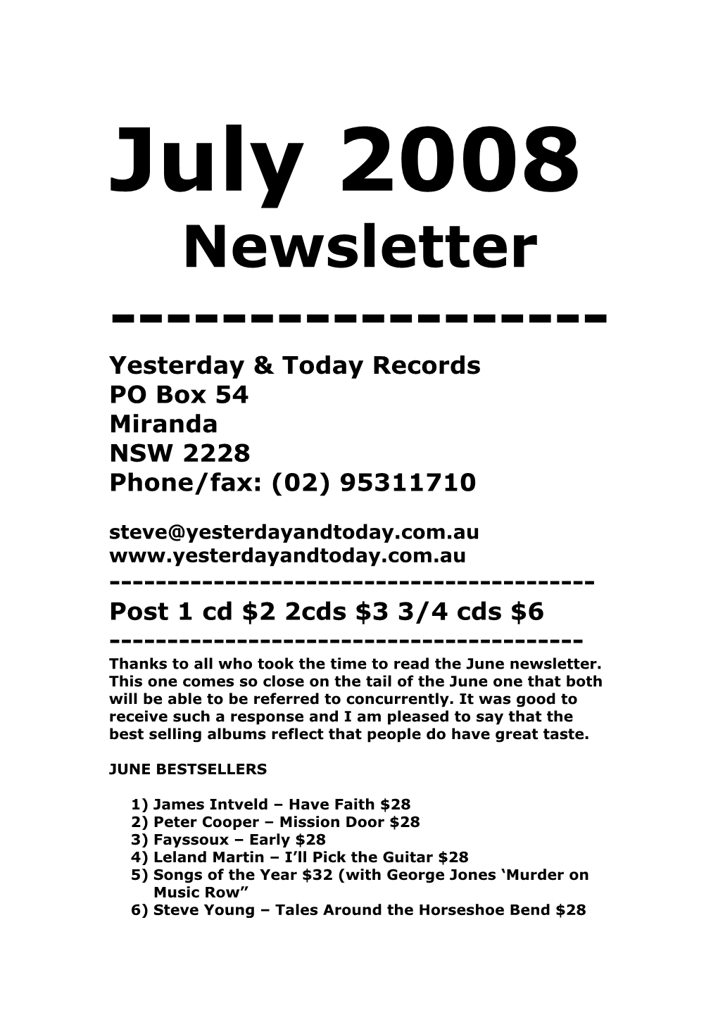 July 2008 Newsletter