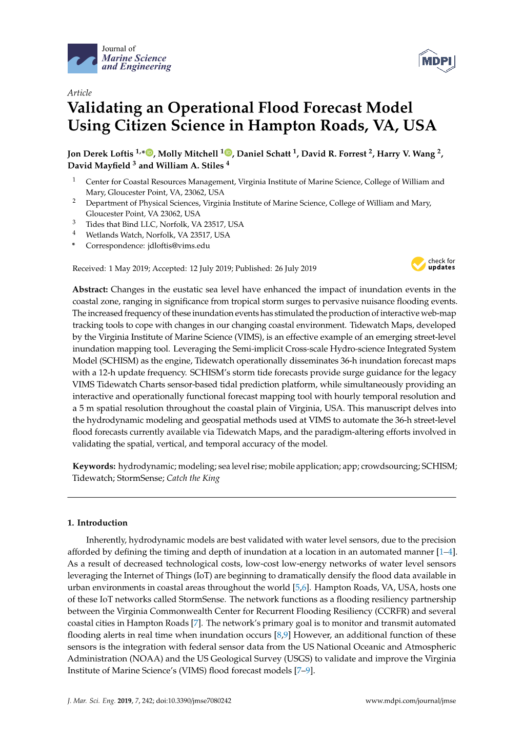 Validating an Operational Flood Forecast Model Using Citizen Science in Hampton Roads, VA, USA