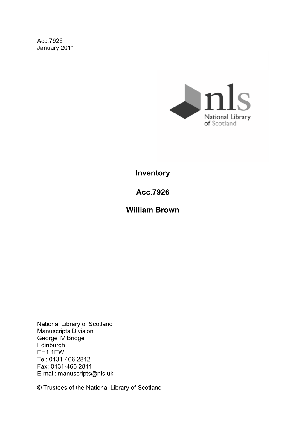 Inventory Acc.7926 William Brown