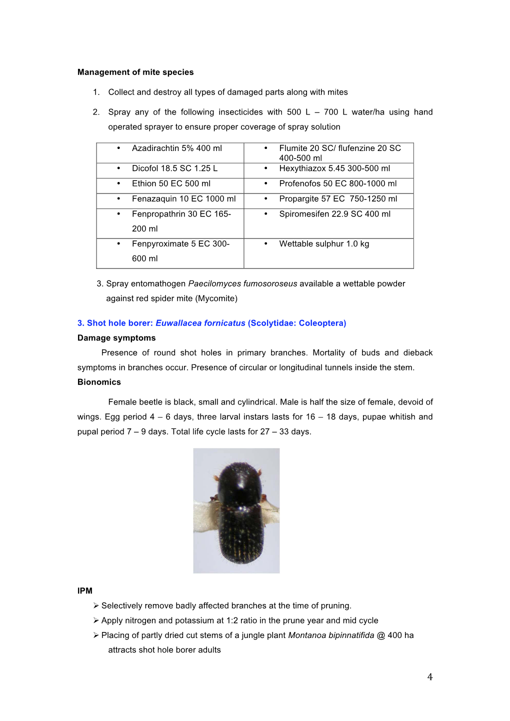 Management of Mite Species