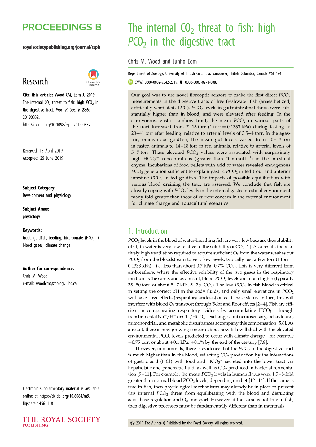 The Internal CO2 Threat to Fish: High PCO2 in The