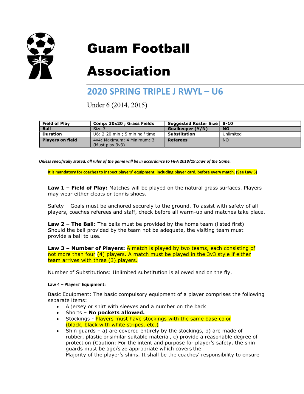 U6 Rules and Regulations Spring 2020