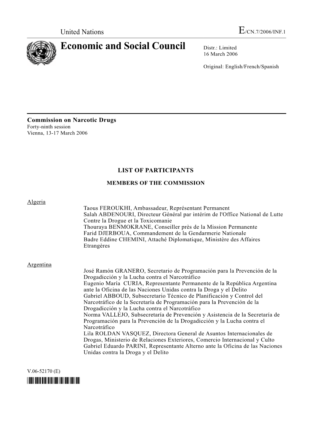 Economic and Social Council Distr.: Limited 16 March 2006