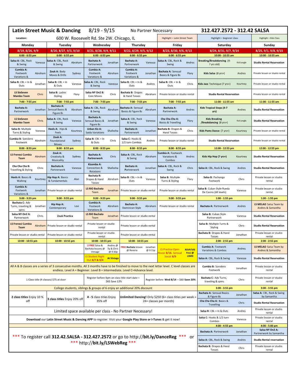 190819 Class Schedule