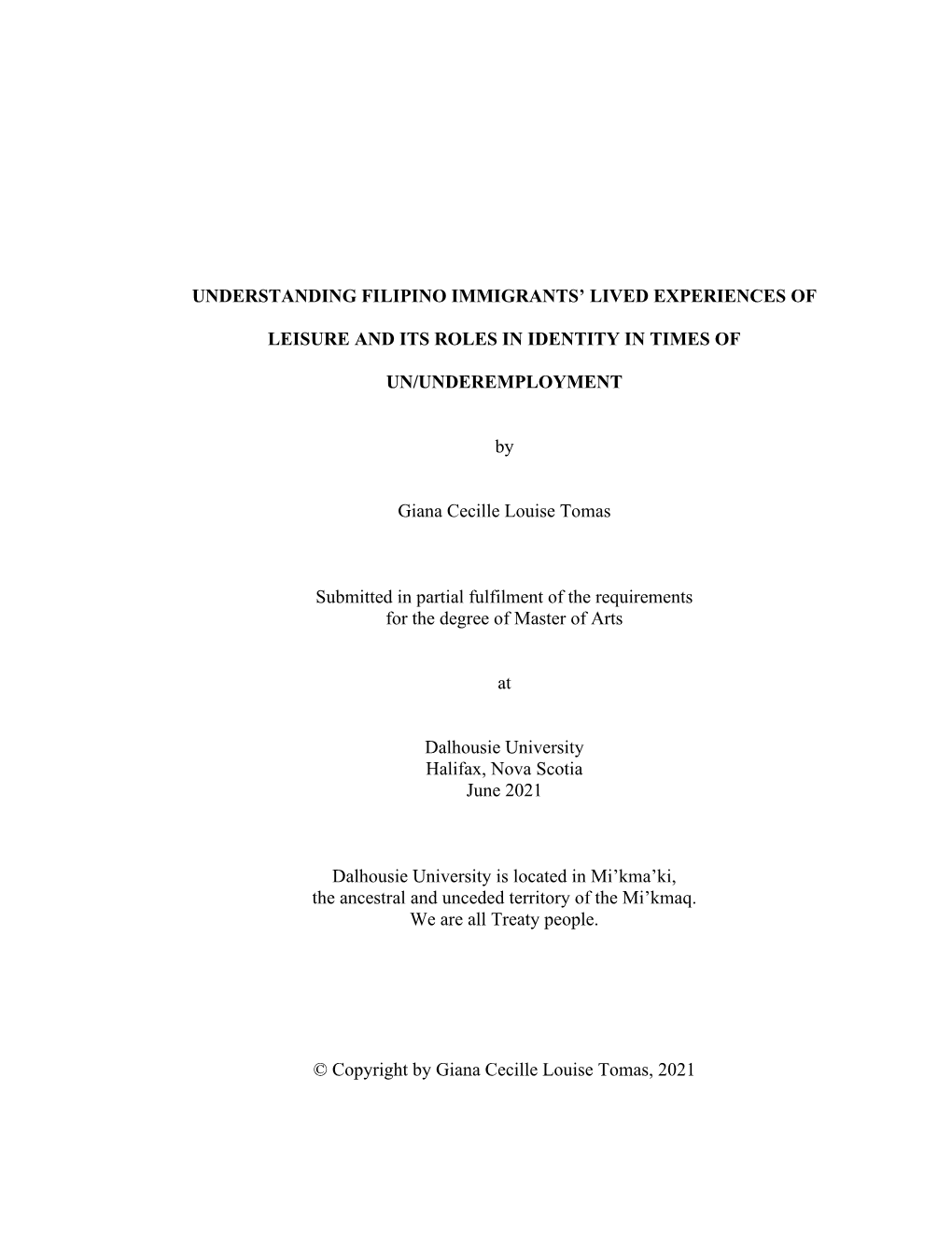 Understanding Filipino Immigrants' Lived