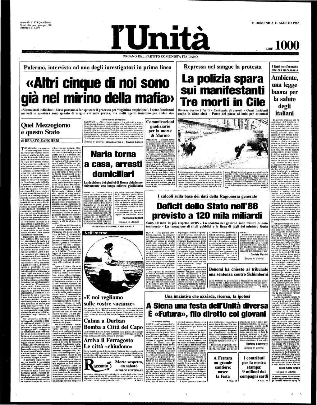 Mafia» Tre Morti in Cile Degli «Siamo Stati Individuati, Forse Pensano a Far Spostare Il Processo Per 