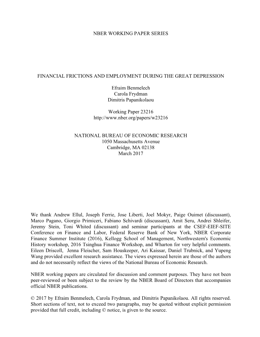 Financial Frictions and Employment During the Great Depression