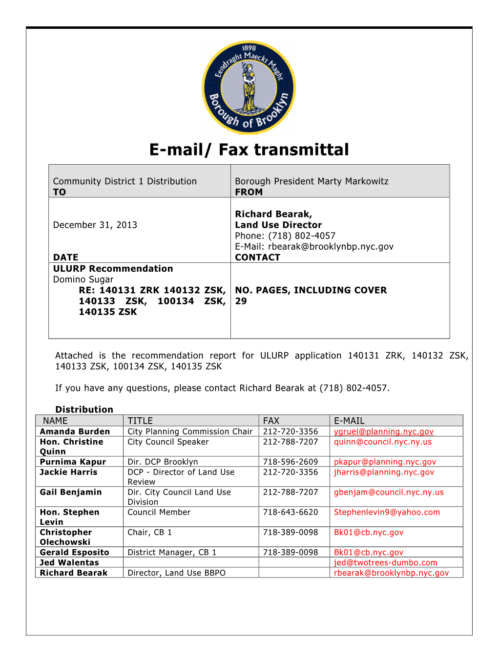 E-Mail Transmittal