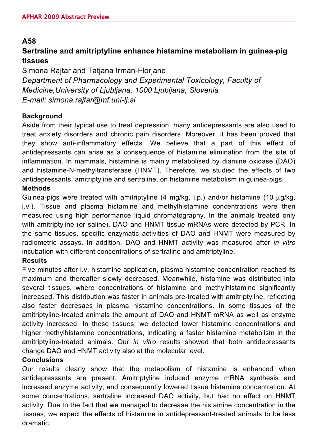 A58 Sertraline and Amitriptyline Enhance Histamine Metabolism In