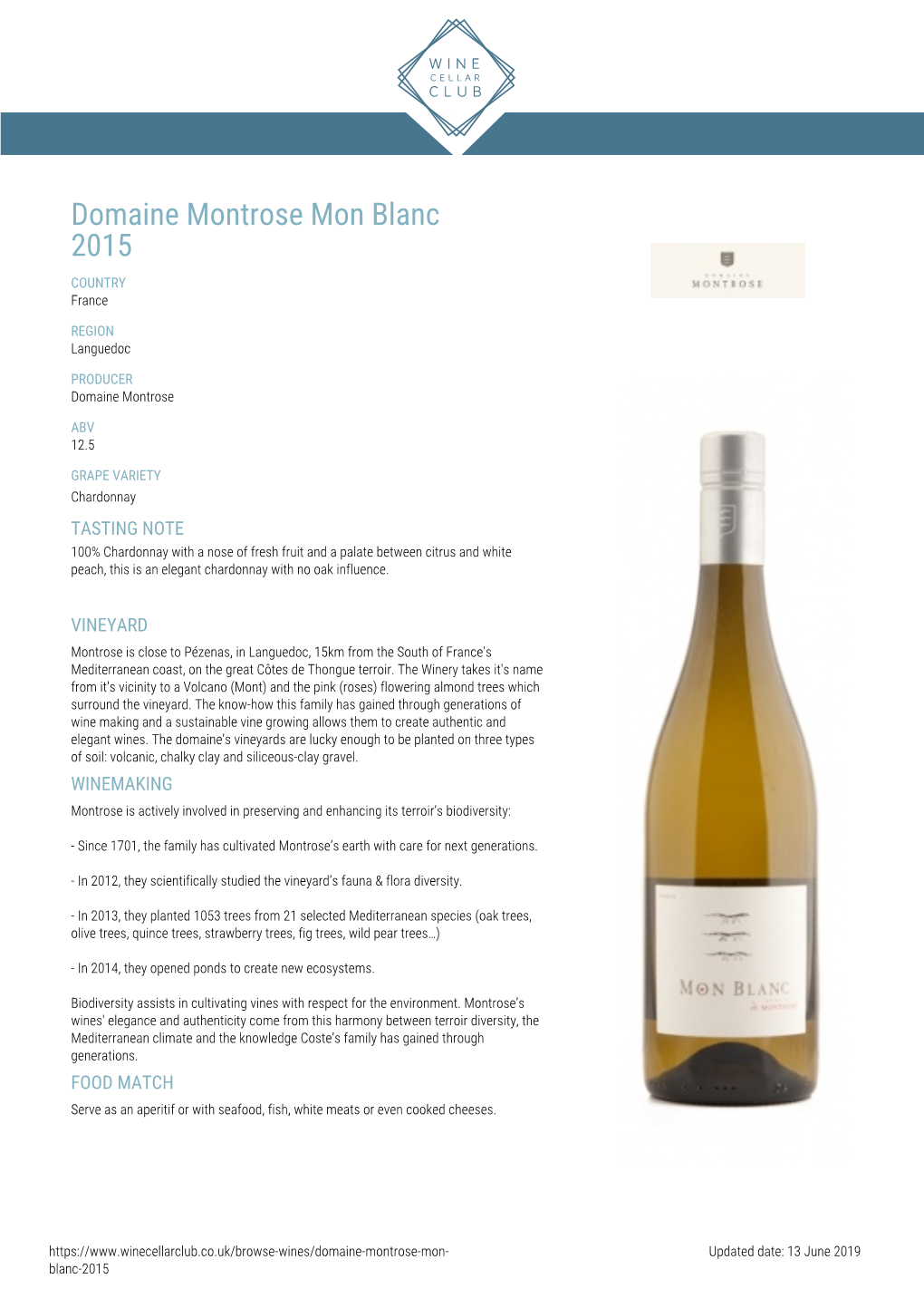Domaine Montrose Mon Blanc 2015 COUNTRY France