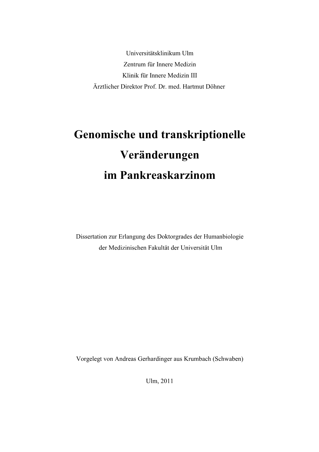 Genomische Und Transkriptionelle Veränderungen Im Pankreaskarzinom