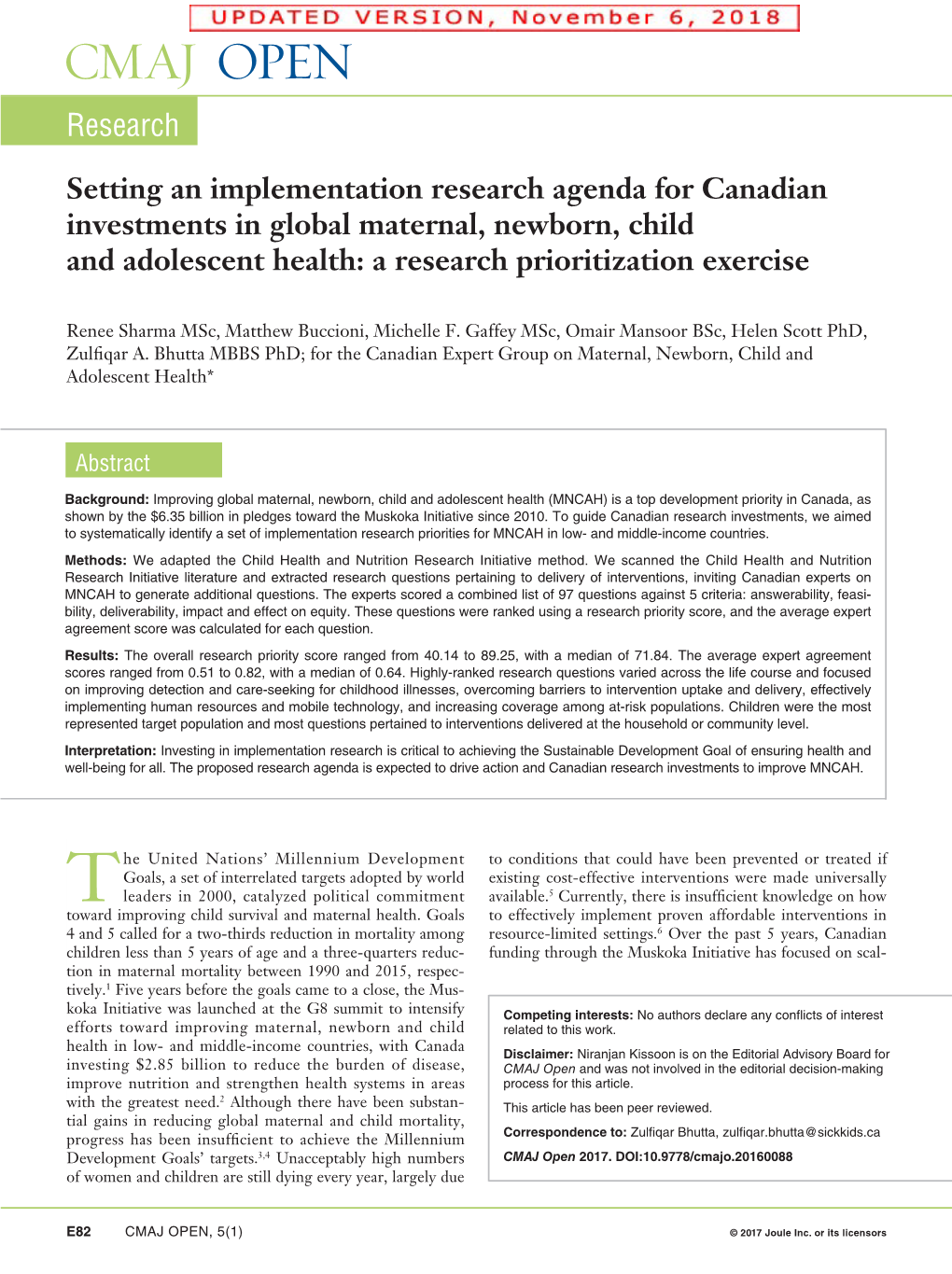 A Research Prioritization Exercise