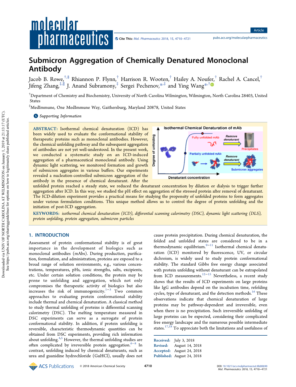 Submicron Aggregation of Chemically Denatured Monoclonal Antibody † § † † † † Jacob B