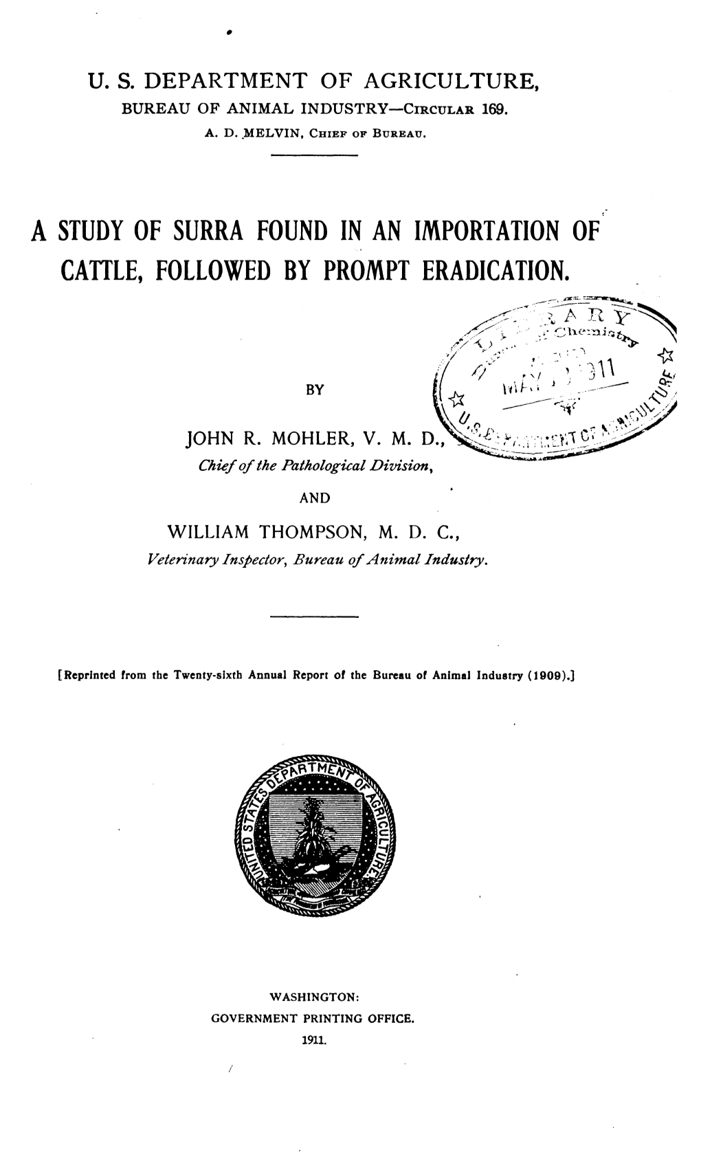 A Study of Surra Found in an Importation of Cattle, Followed by Prompt Eradication