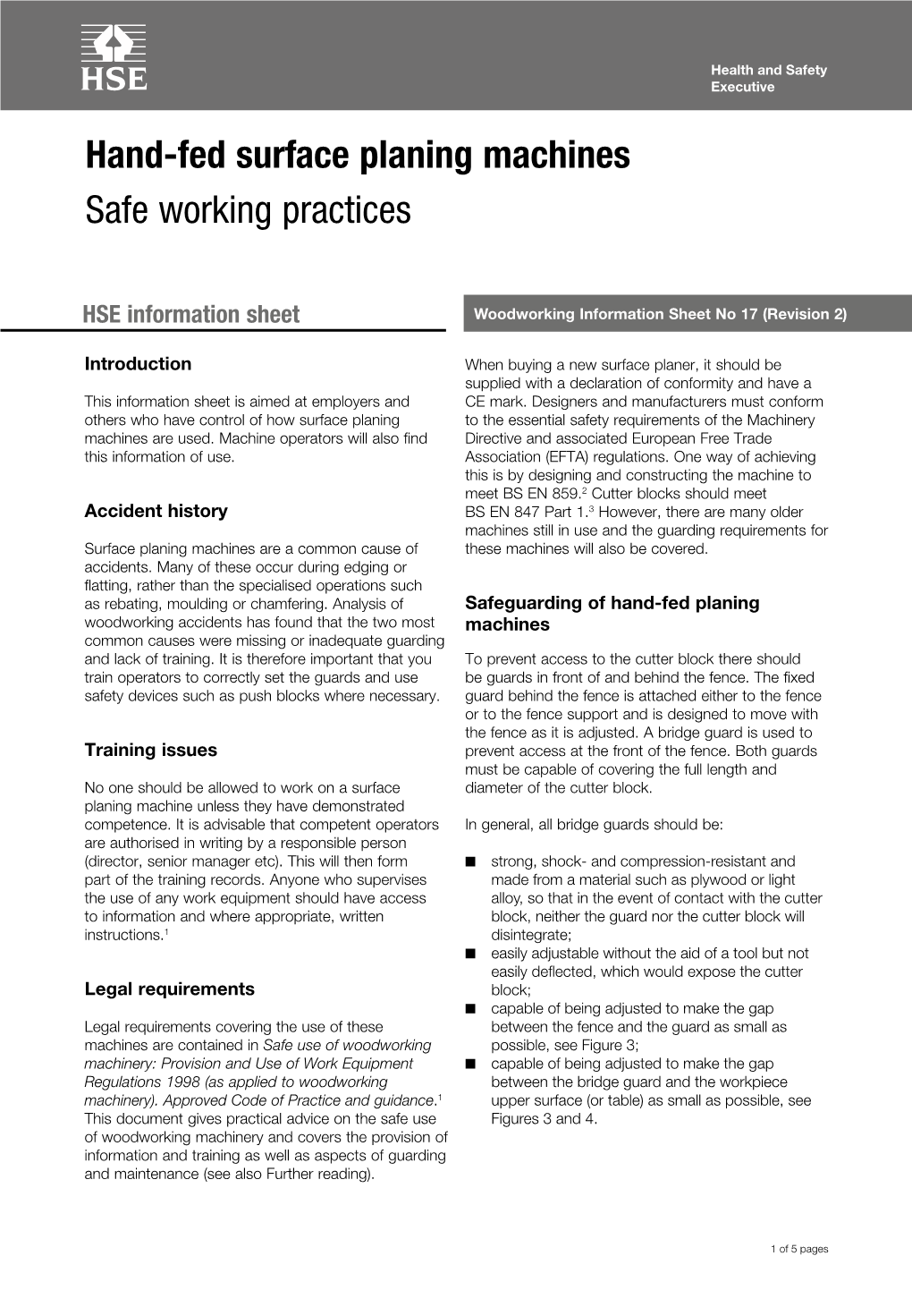 Safe Use of Hand-Fed Planing Machines WIS17