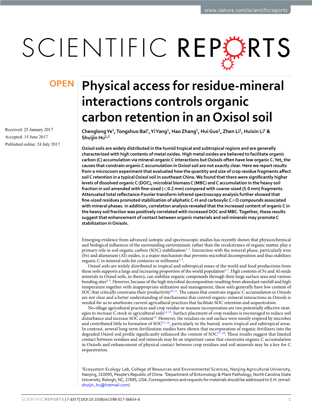 Physical Access for Residue-Mineral Interactions Controls Organic Carbon