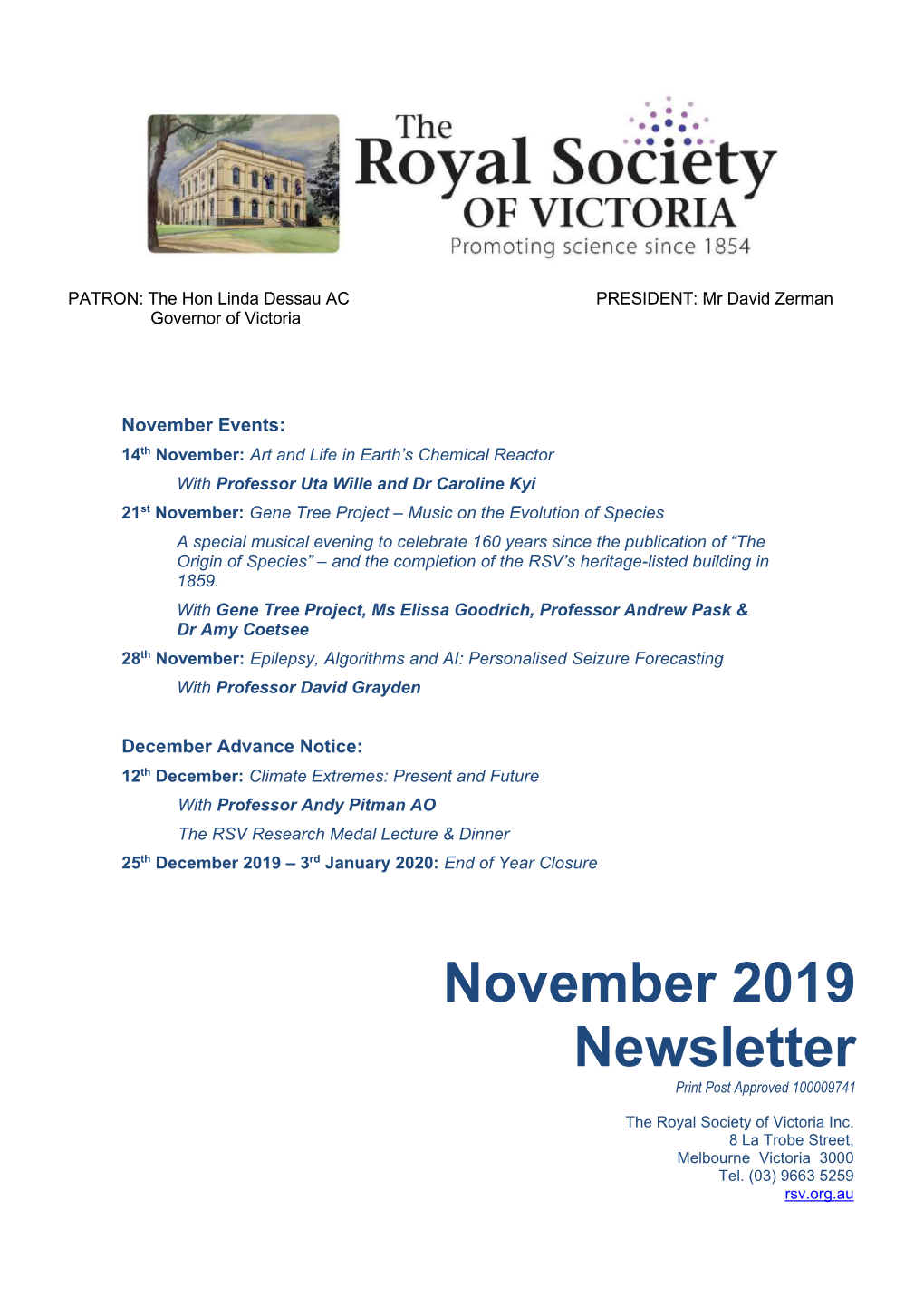 November 2019 Newsletter Print Post Approved 100009741