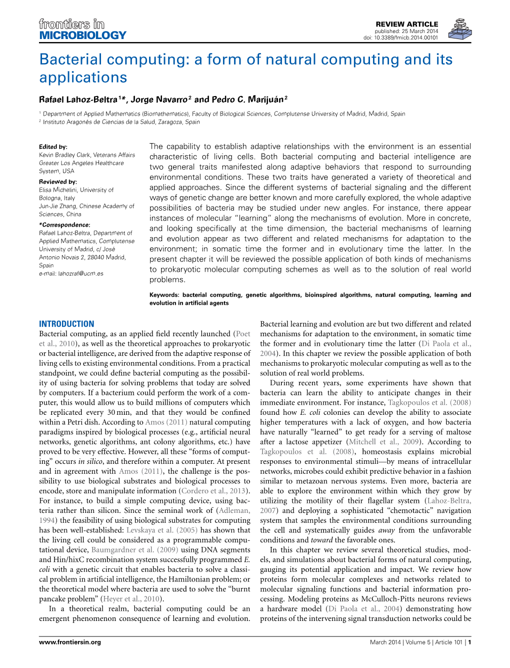 Bacterial Computing: a Form of Natural Computing and Its Applications