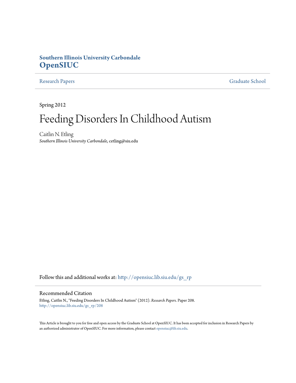 Feeding Disorders in Childhood Autism Caitlin N