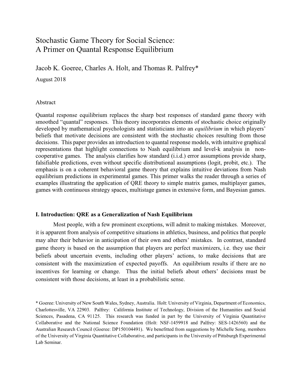 A Primer on Quantal Response Equilibrium