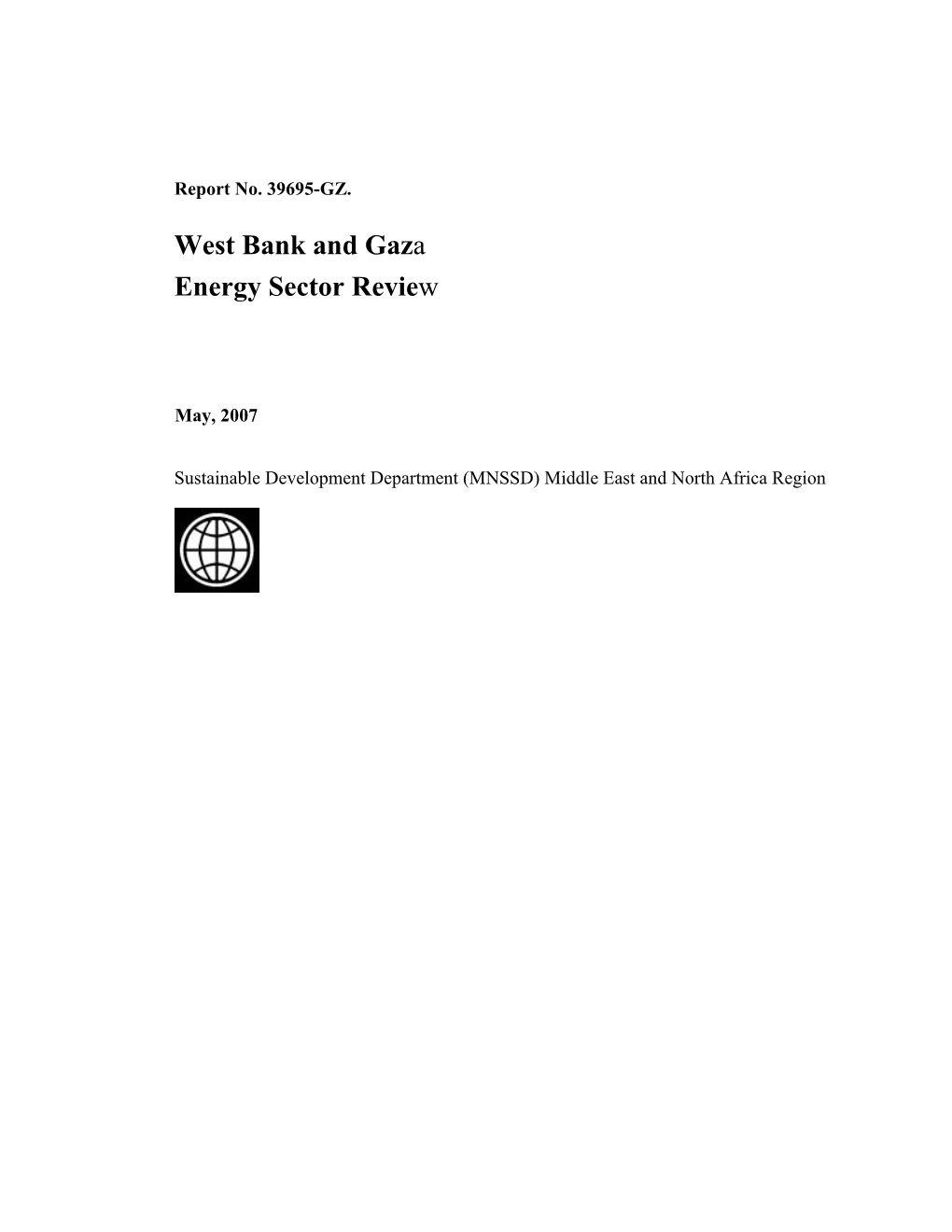 West Bank and Gaza Energy Sector Review