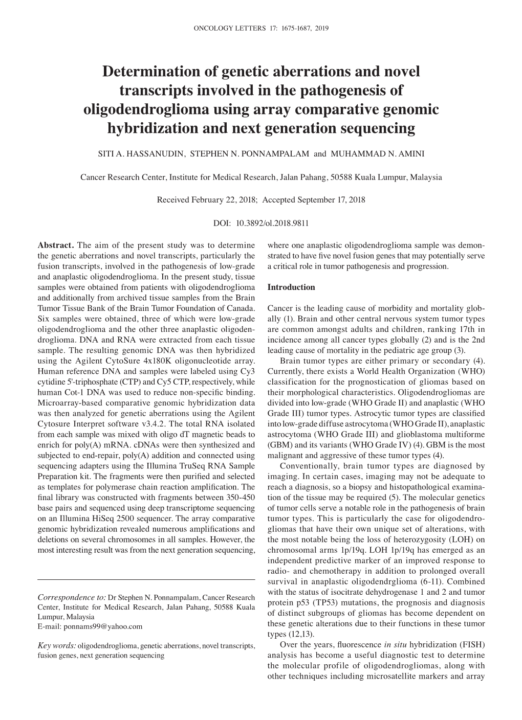 Determination of Genetic Aberrations and Novel Transcripts Involved in The