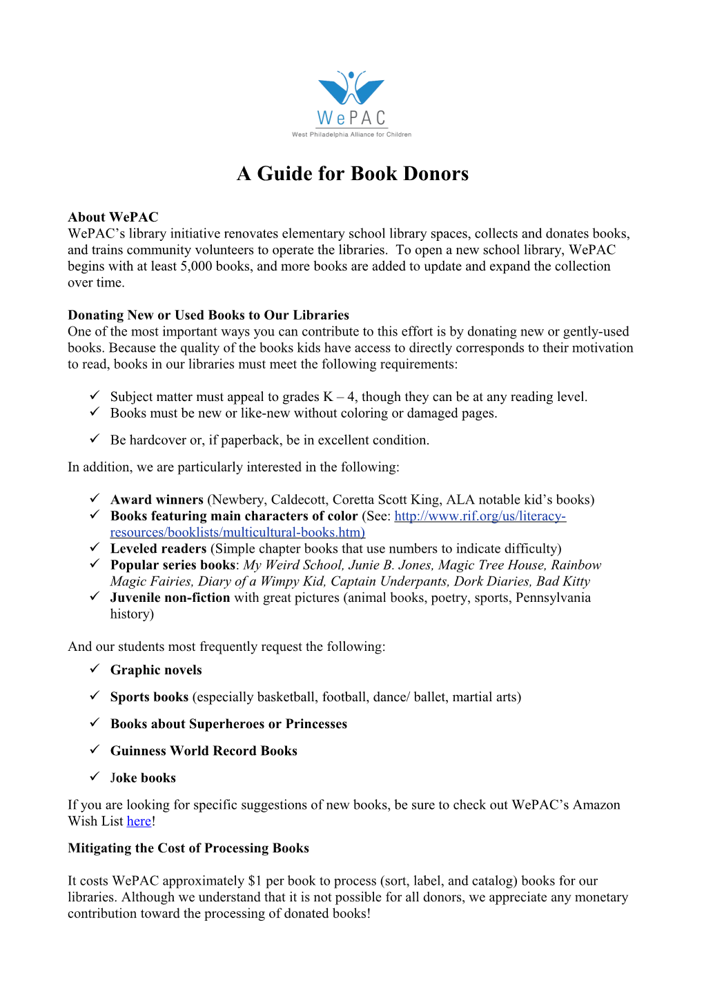 A Guide for Book Donors