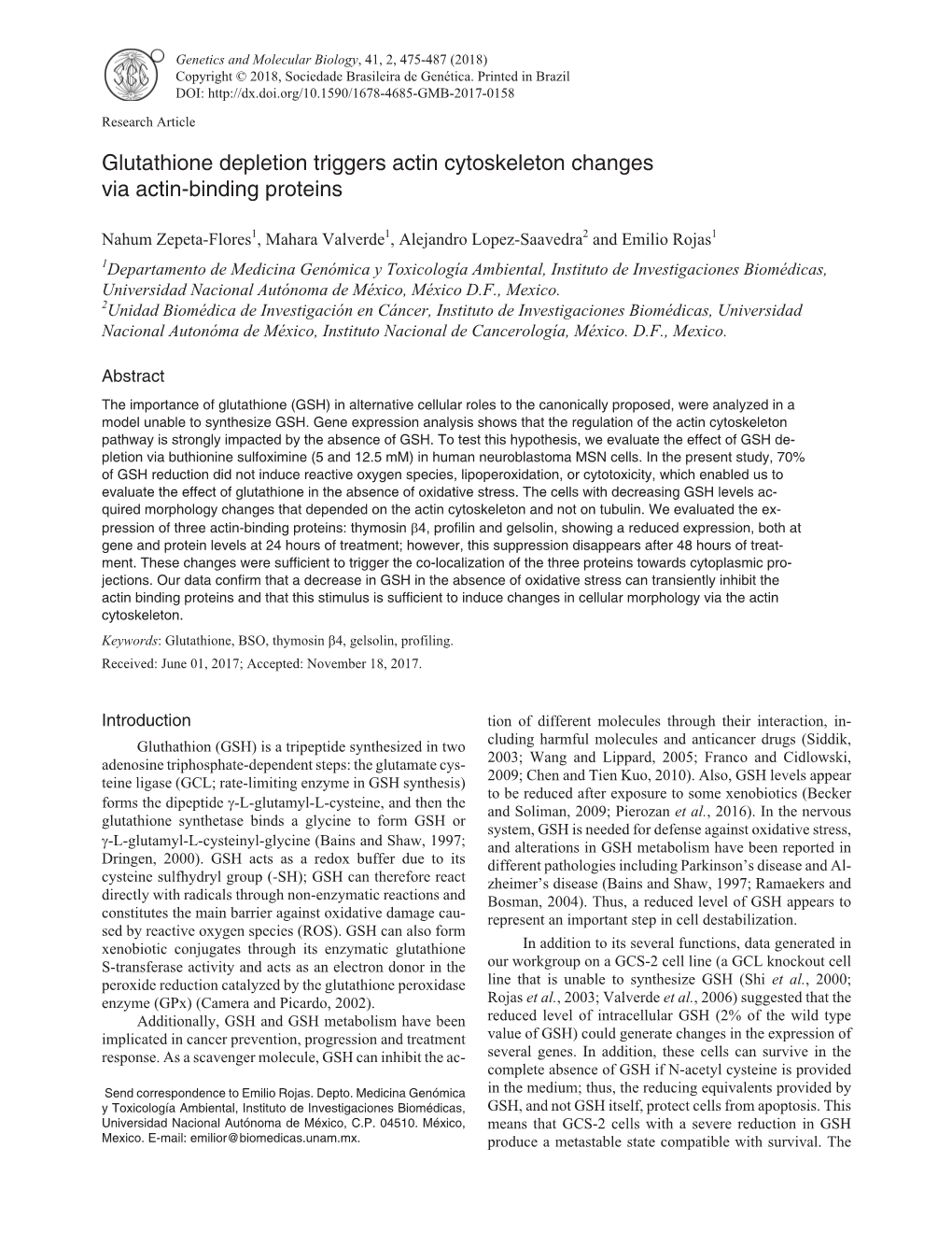 Glutathione Depletion Triggers Actin Cytoskeleton Changes Via Actin-Binding Proteins
