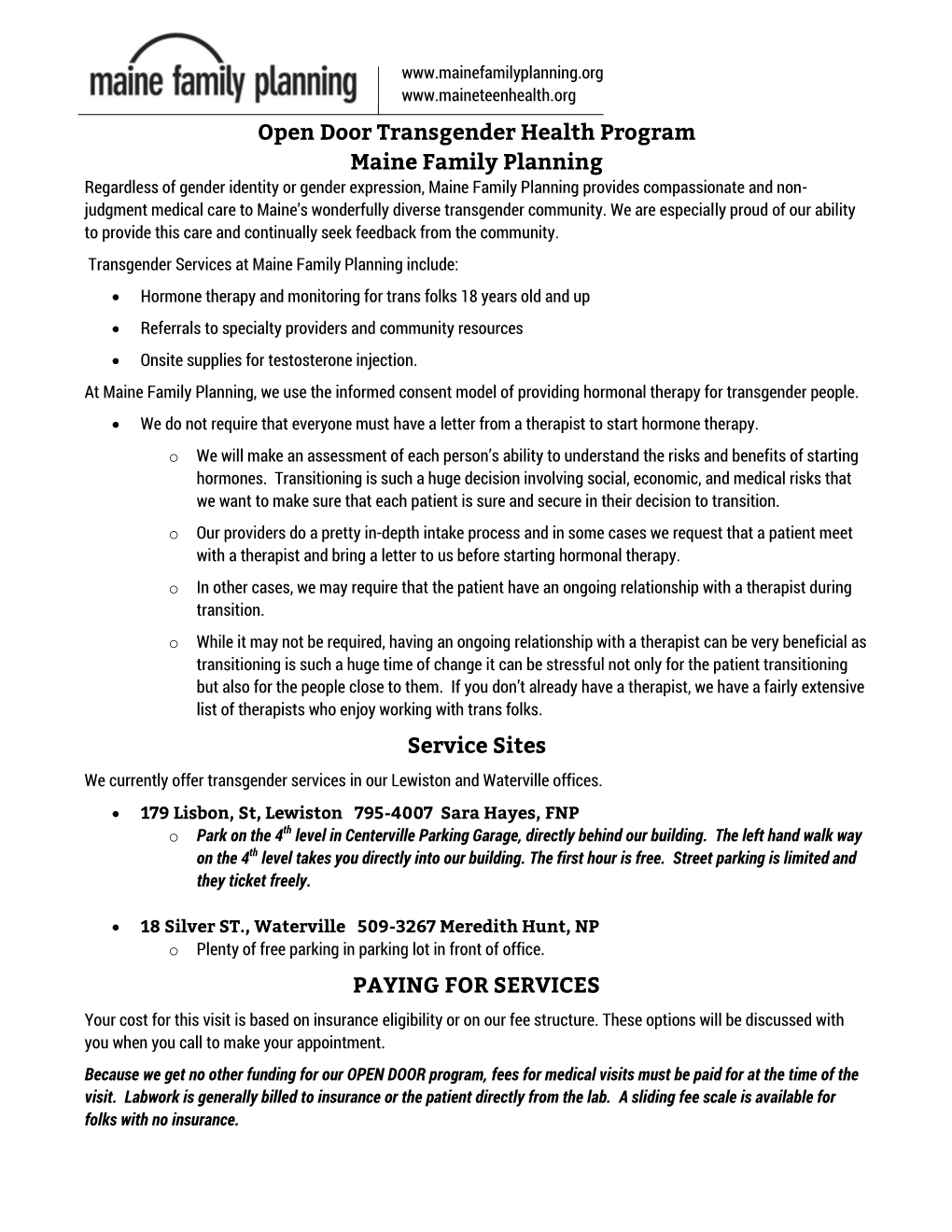 Open Door Transgender Health Program Maine Family Planning