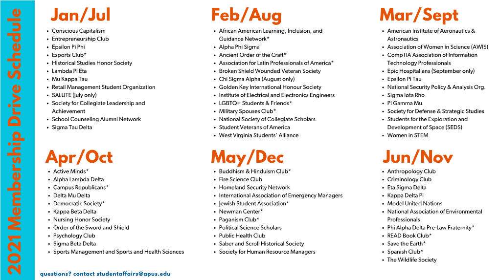 SA 2021 Membership Drive Schedule