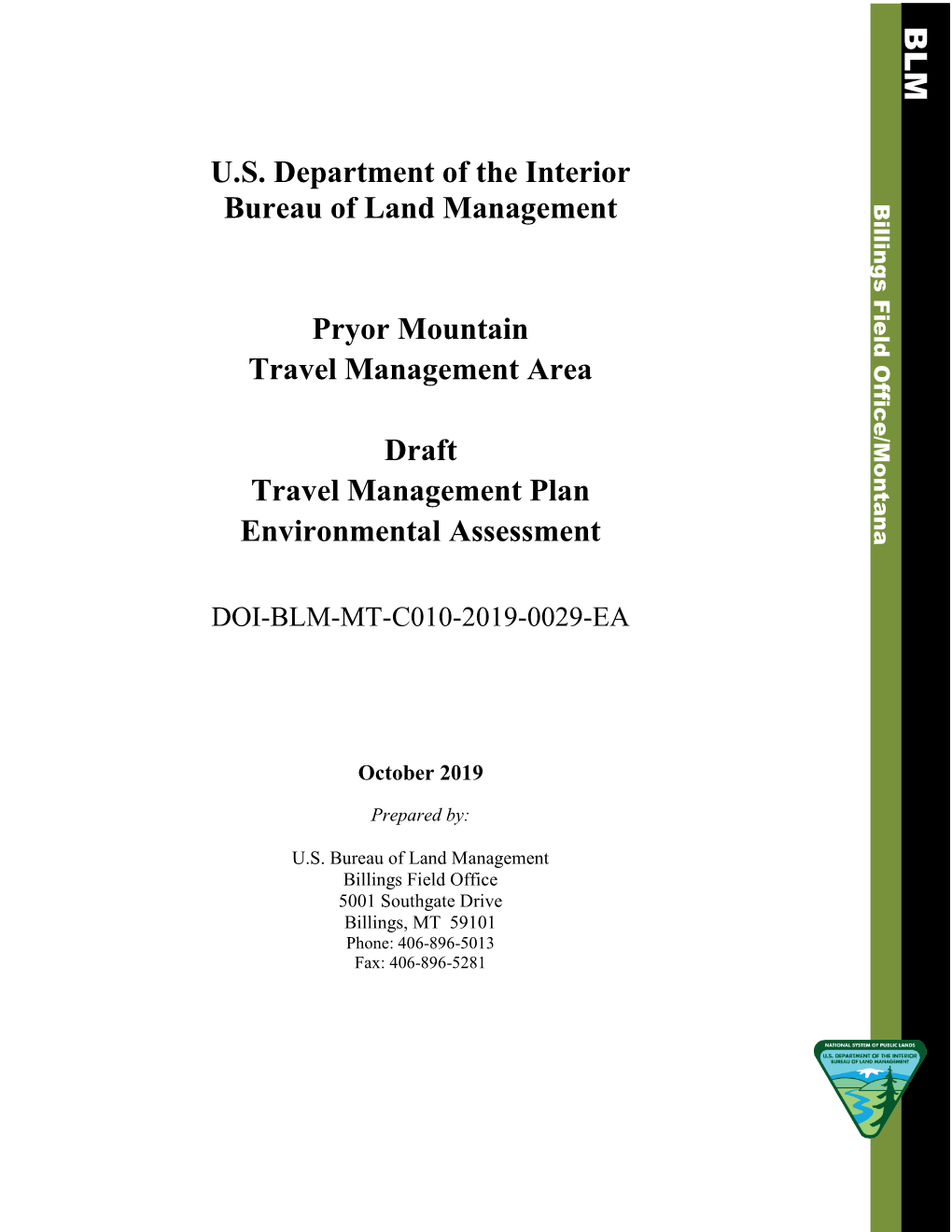 Pryor Mountain Draft Travel Management Plan Environmental