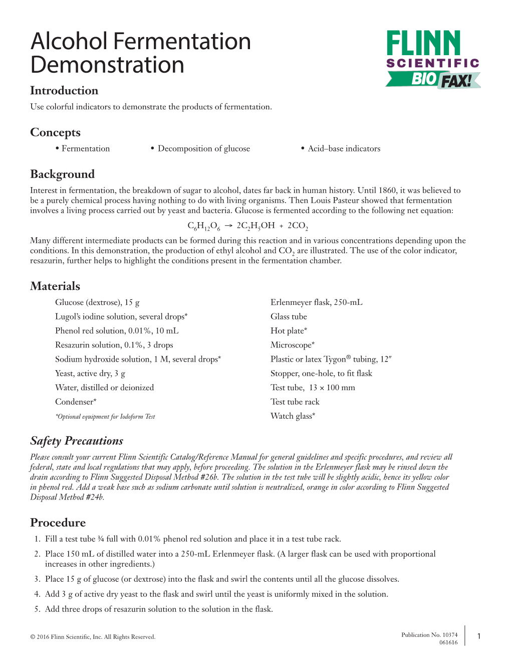 Alcohol Fermentation Demonstration SCIENTIFIC BIO FAX! Introduction Use Colorful Indicators to Demonstrate the Products of Fermentation