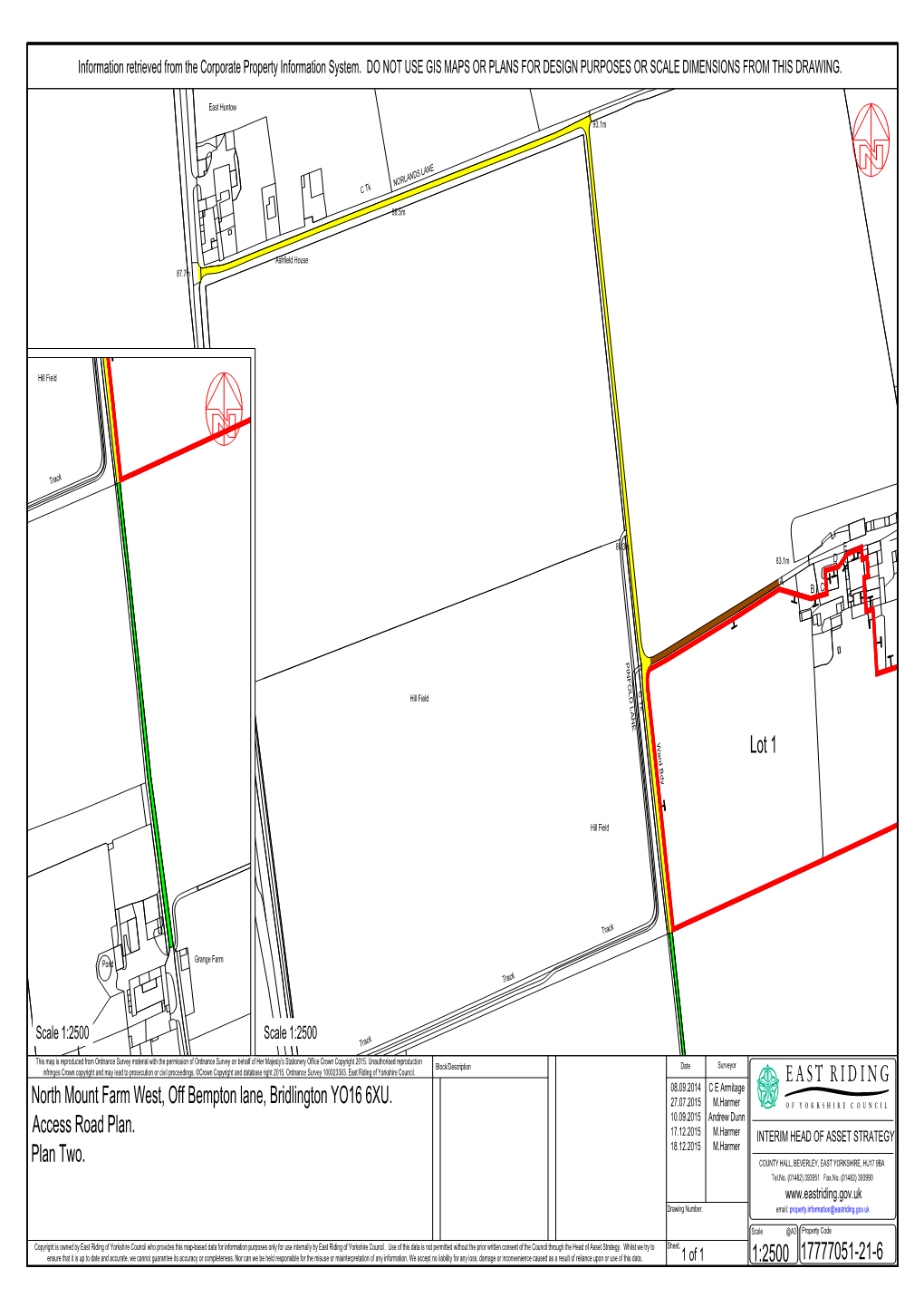 Lot 1 North Mount Farm West, Off Bempton Lane, Bridlington YO16 6XU. Access Road Plan. Plan Two. 1:2500 17777051-21-6