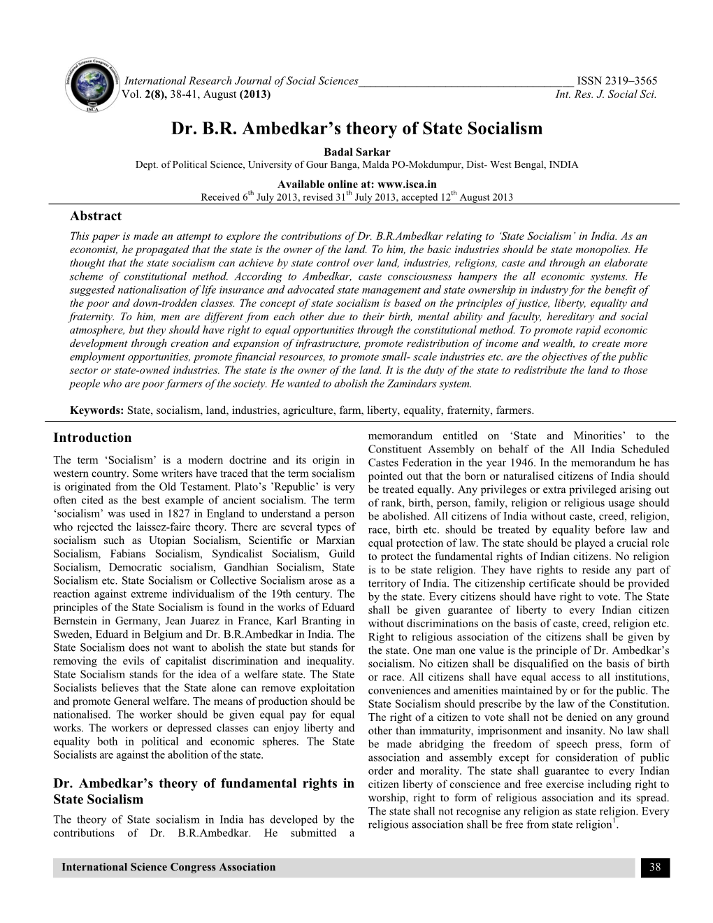Dr. B.R. Ambedkar's Theory of State Socialism