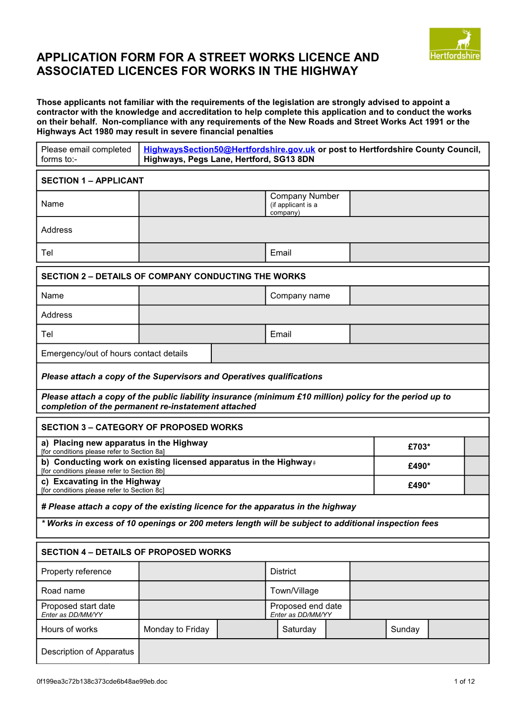 Section 50 Application Form